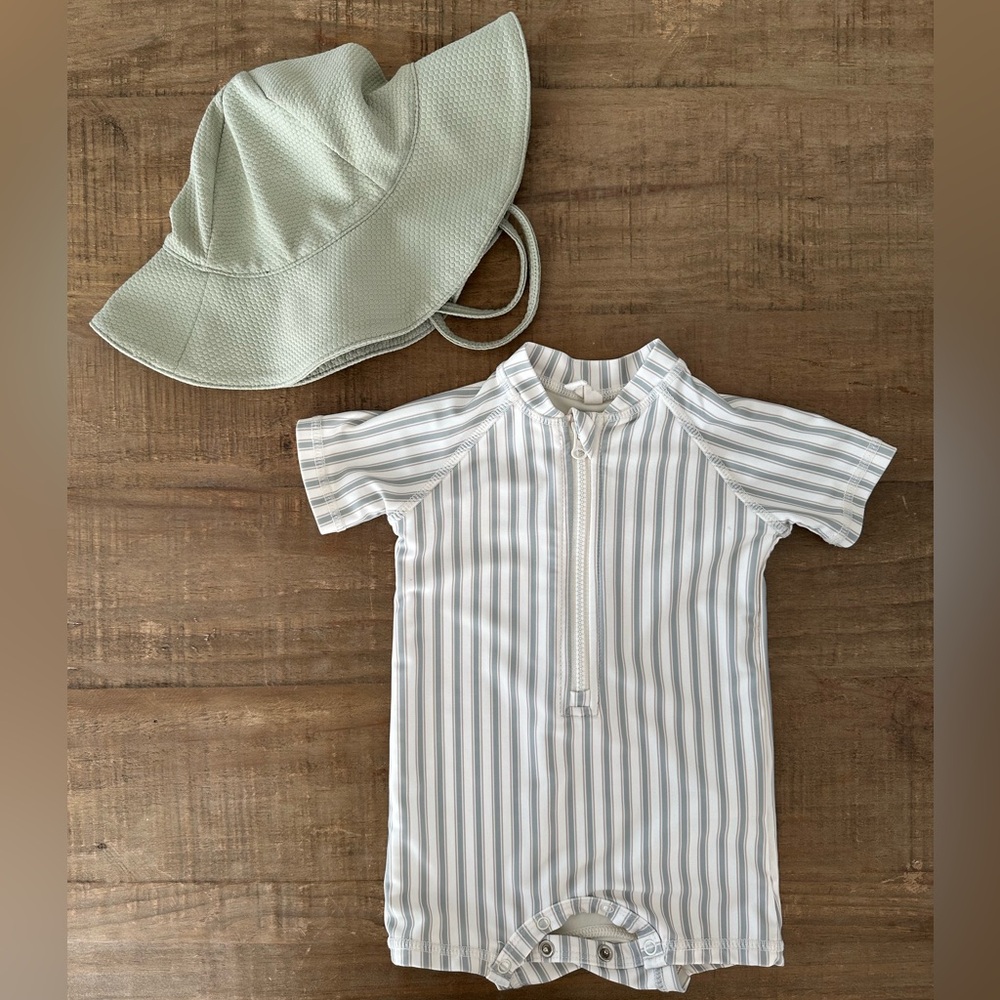 Quincy Mae Zip Rashguard Swimsuit + Coordinating Hat